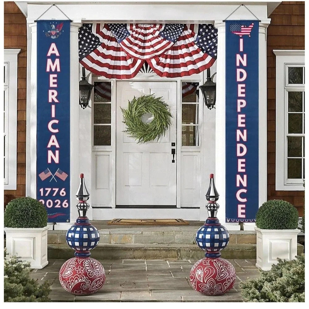 2 Pack 4th of July Decorations Outdoor Patriotic 250th Anniversary Hanging Banne
